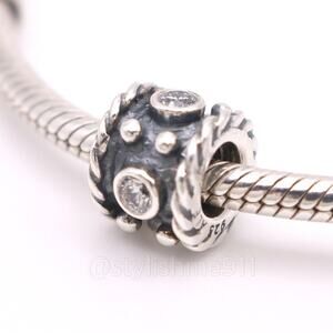 Authentic PANDORA Sterling Silver Abstract Oxidized Charm with cubic zirconia